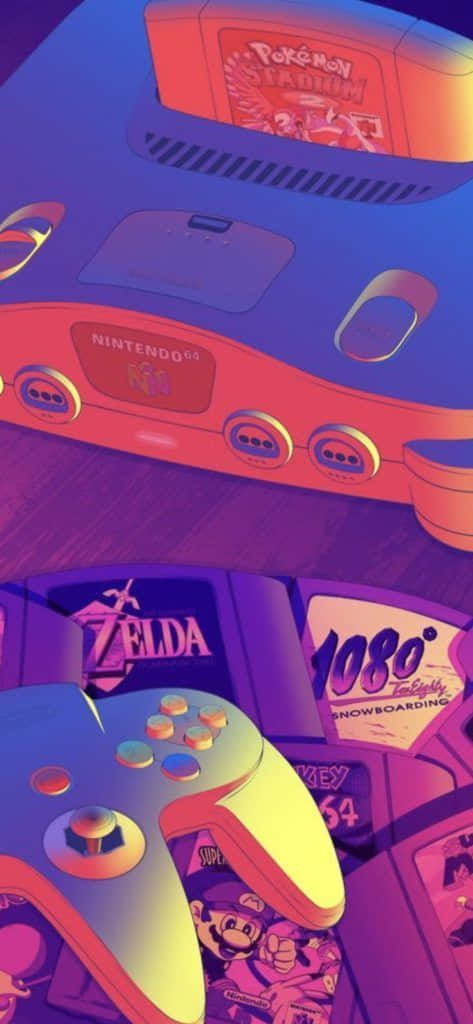 A Nintendo Game Console With A Nintendo Game On It Background