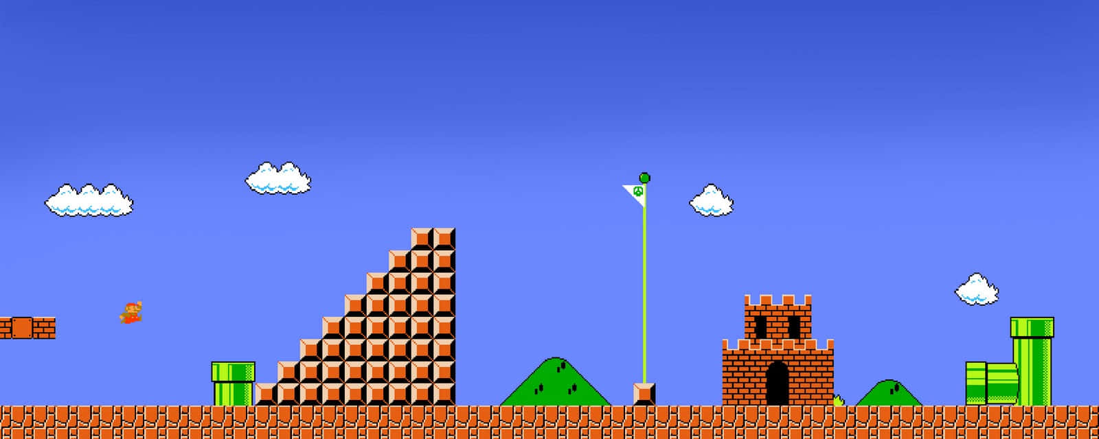 A Nintendo Mario Game With A Tower And A Castle Background