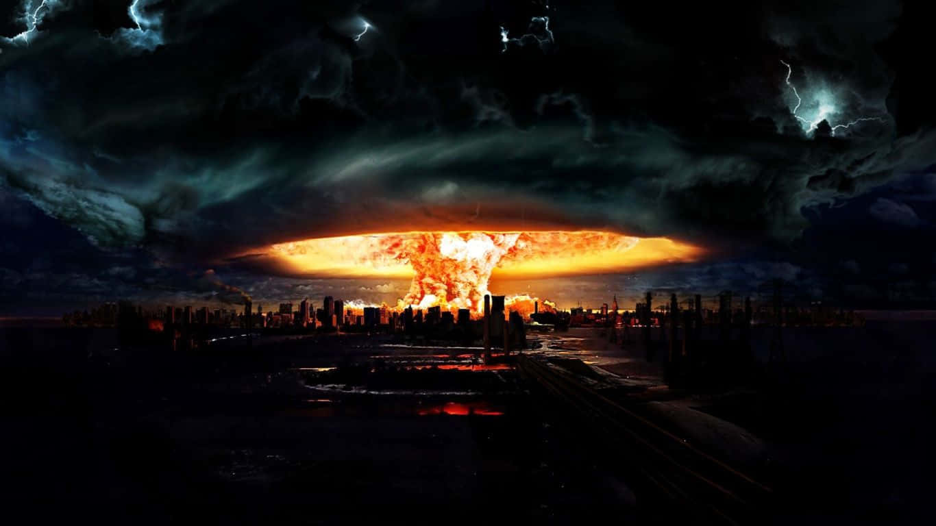 A Nuclear Explosion Is Shown In The Background