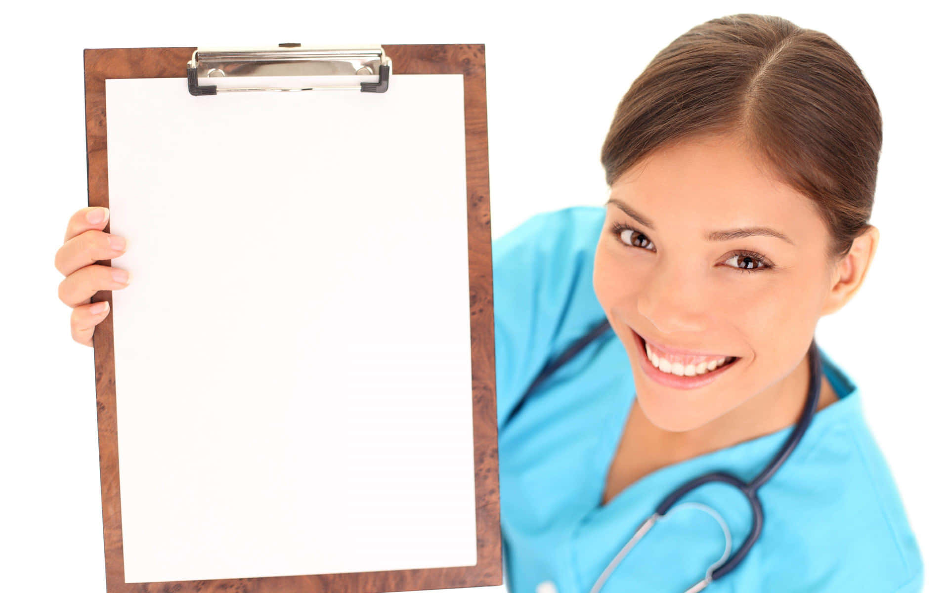 A Nurse Holding A Clipboard With A Blank Sheet Of Paper Background