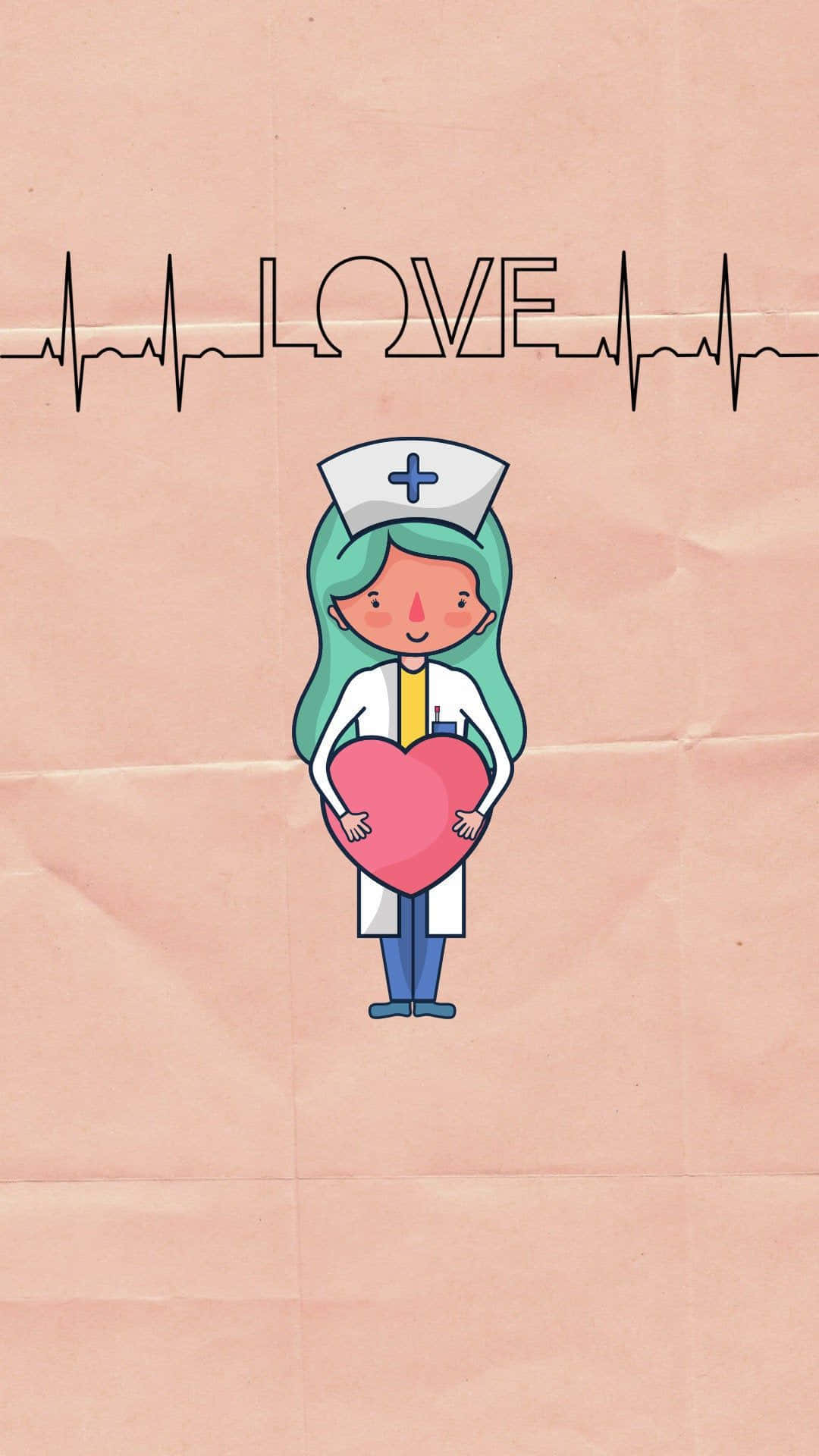 A Nurse Holding A Heart With The Words Love Background