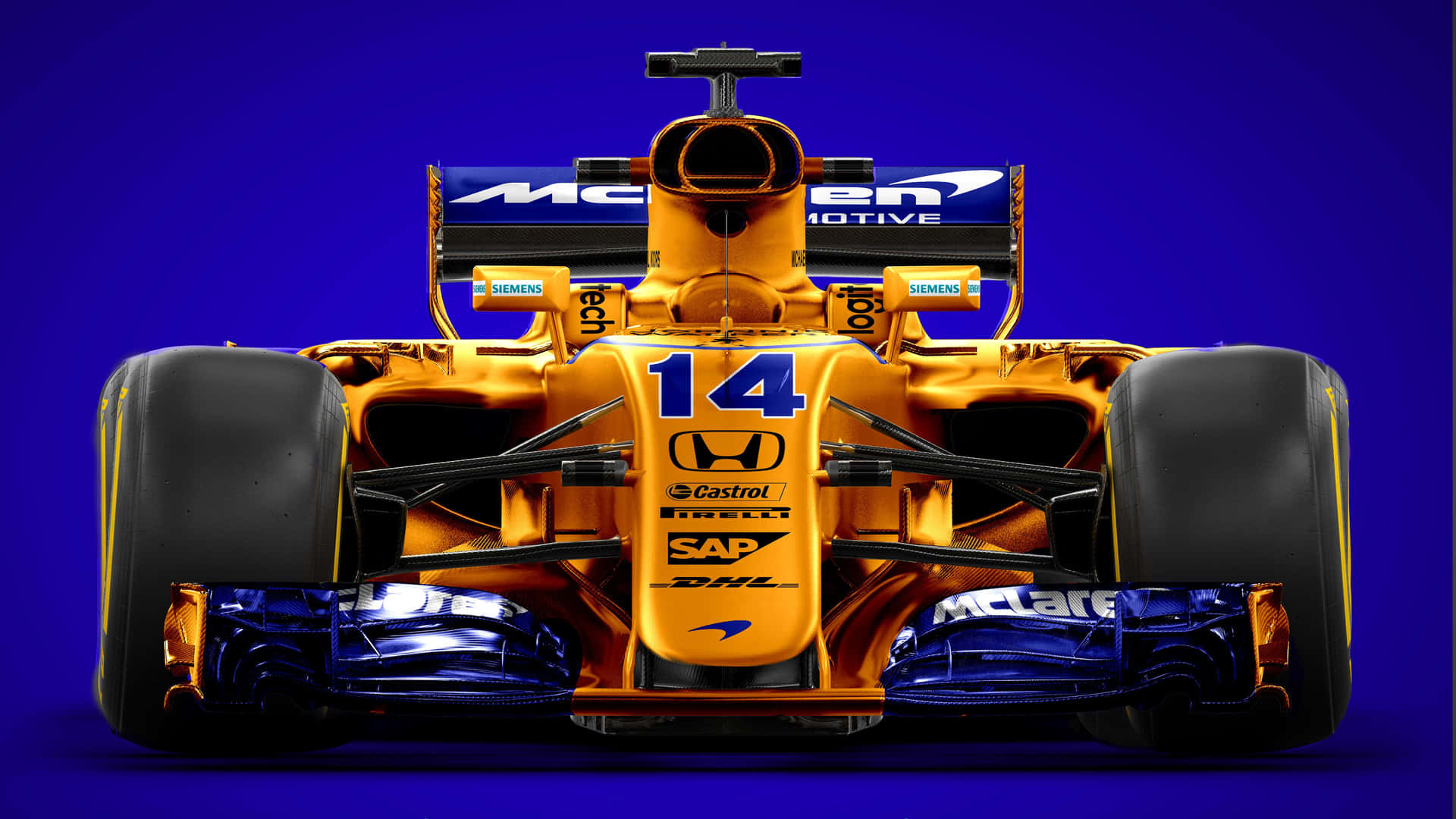 A Orange Racing Car On A Blue Background Background