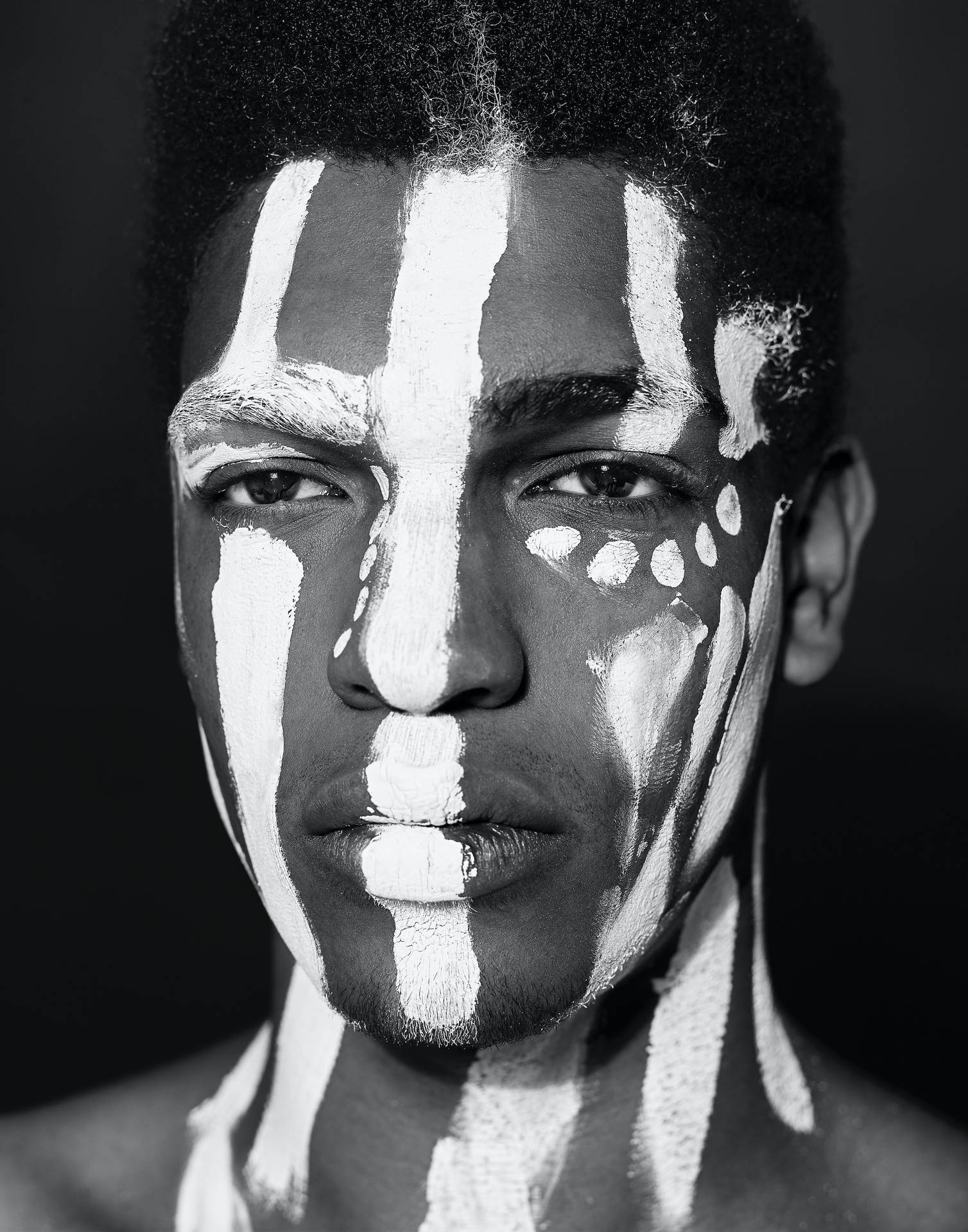 A Painted Face In Black And White Portrait