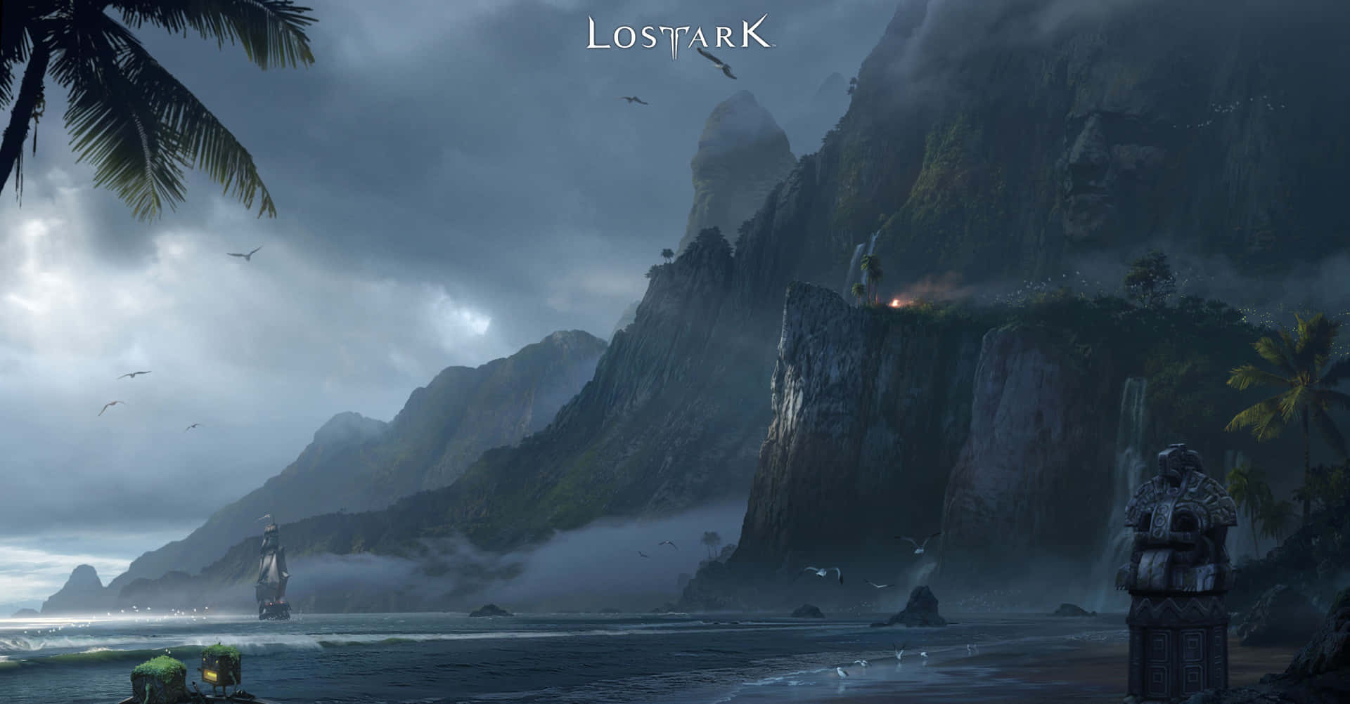 A Painting Of A Beach With A Castle And A Boat