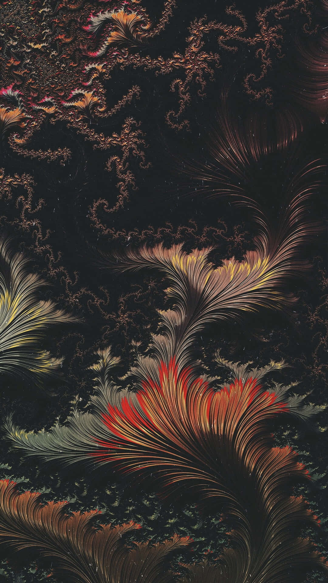 A Painting Of A Black And Orange Sky With A Red And Orange Flower Background