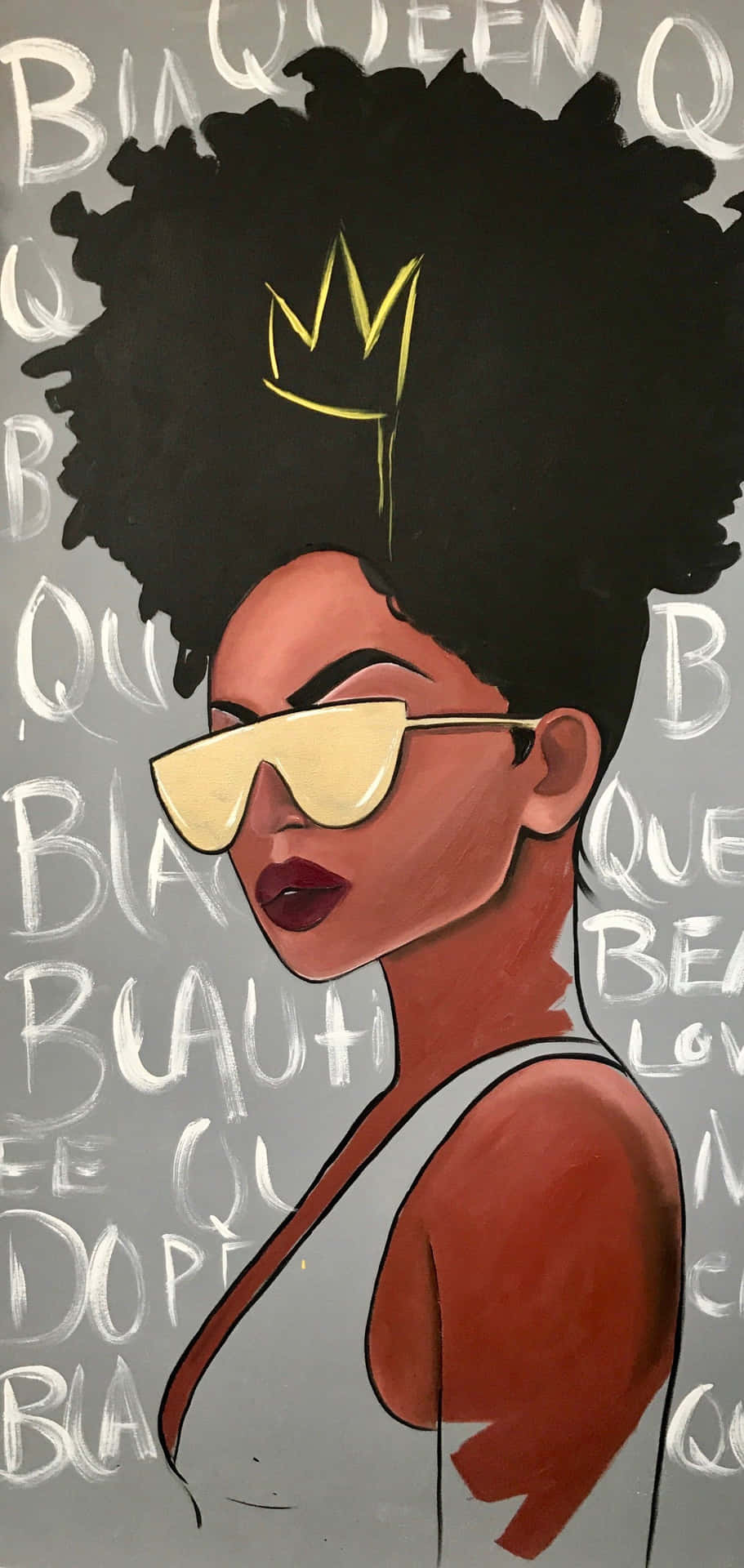 A Painting Of A Black Woman With Sunglasses And A Crown