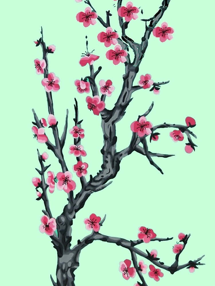 A Painting Of A Cherry Blossom Tree Background