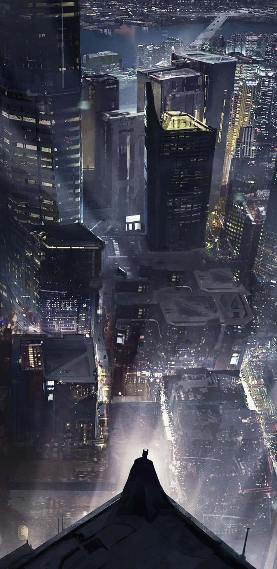 A Painting Of A City At Night Background