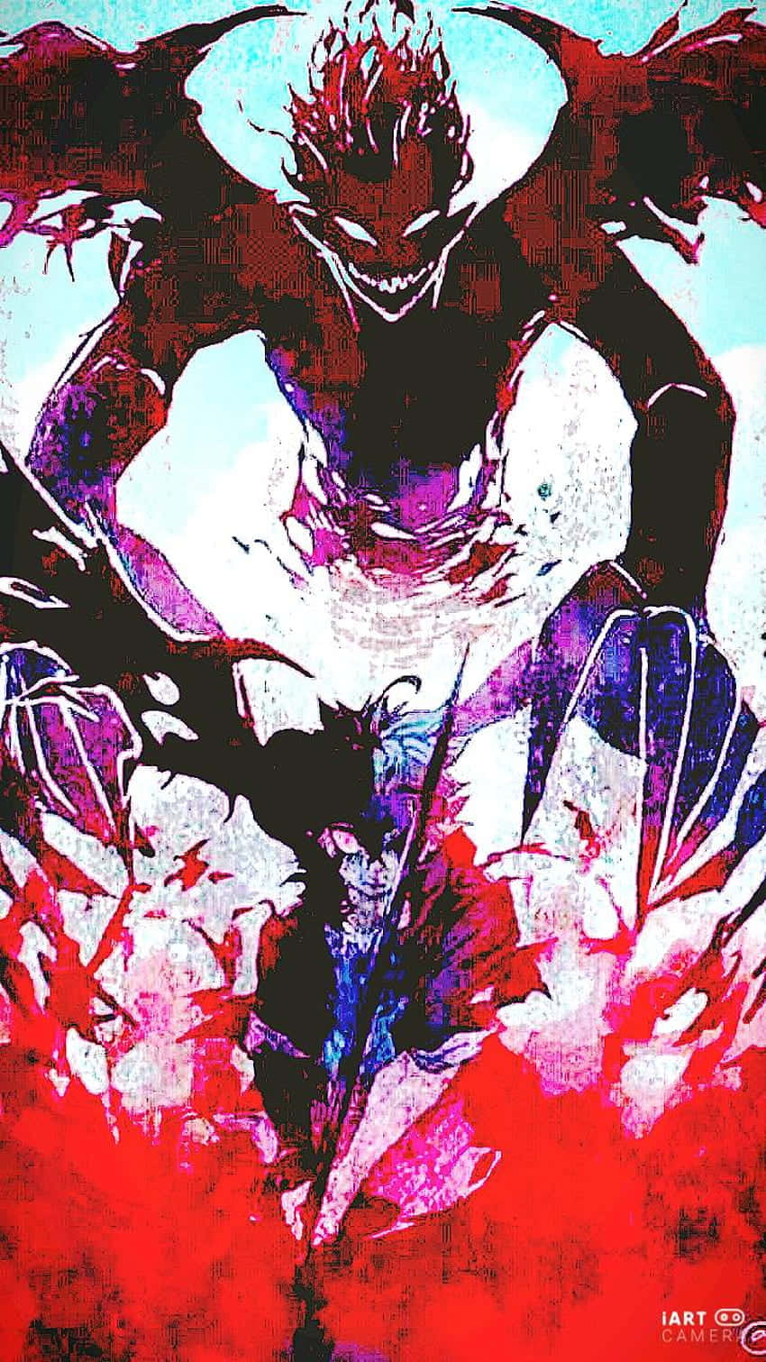 A Painting Of A Demon And A Demon With A Sword Background