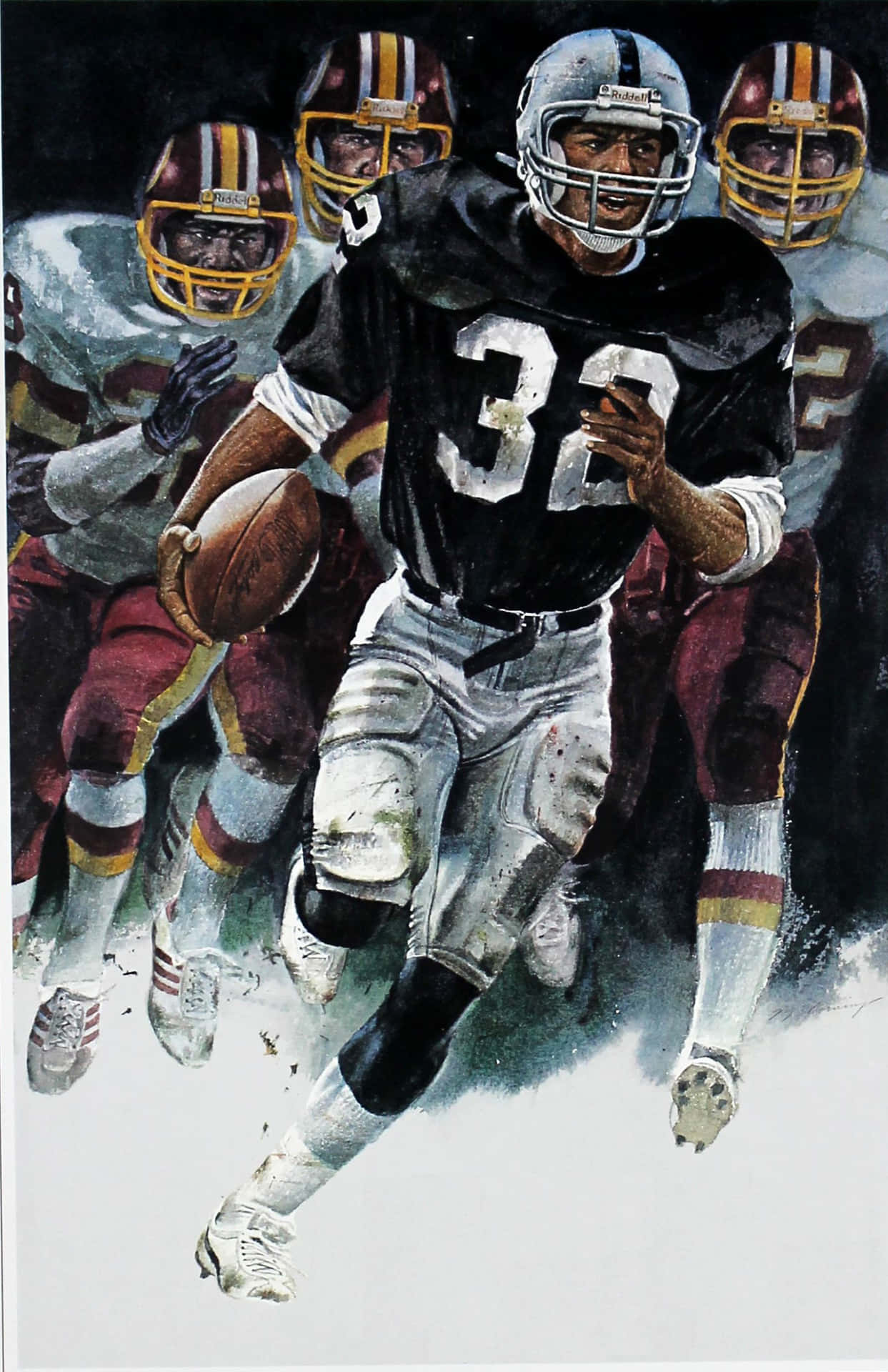 A Painting Of A Football Player Running Background