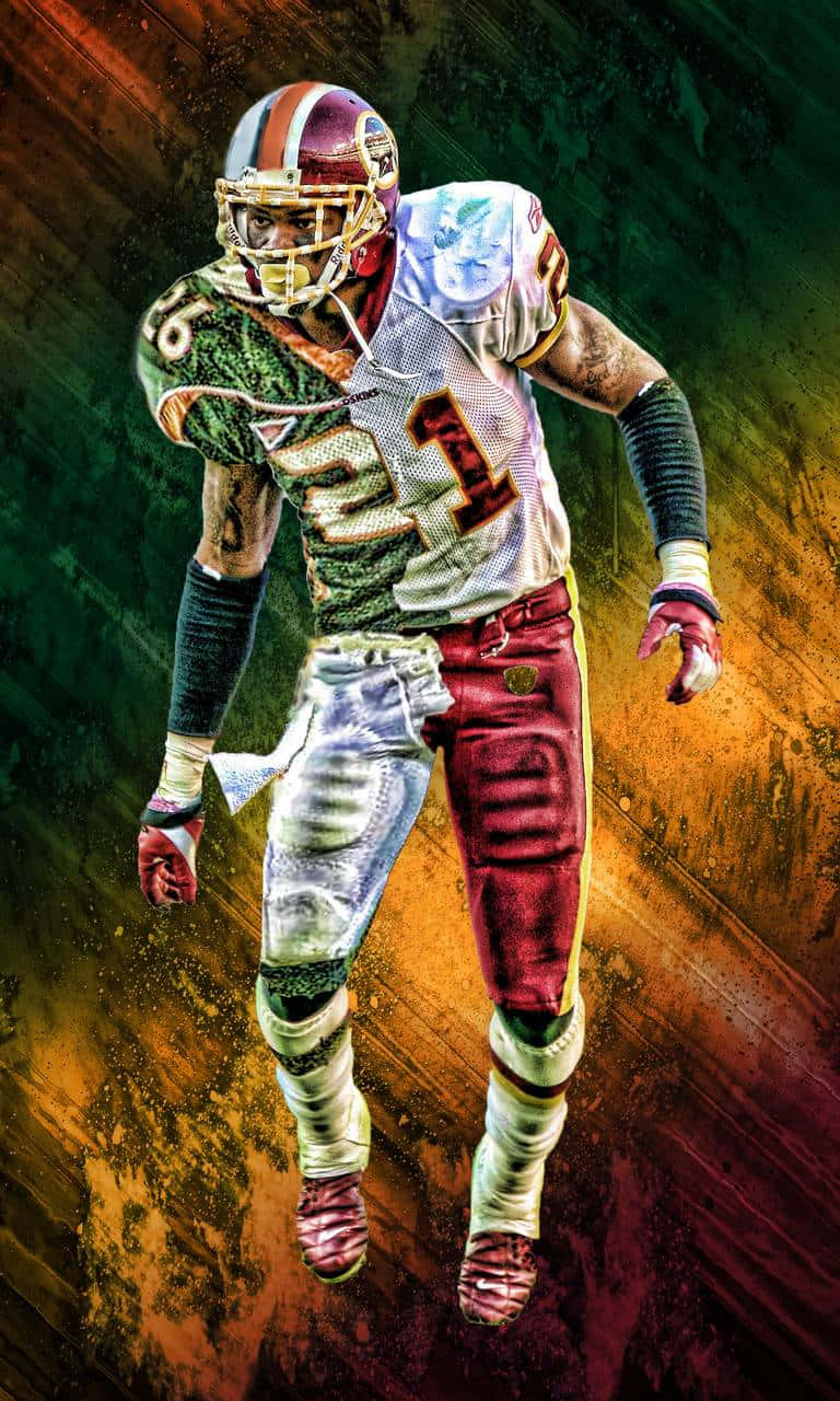 A Painting Of A Football Player Running Background