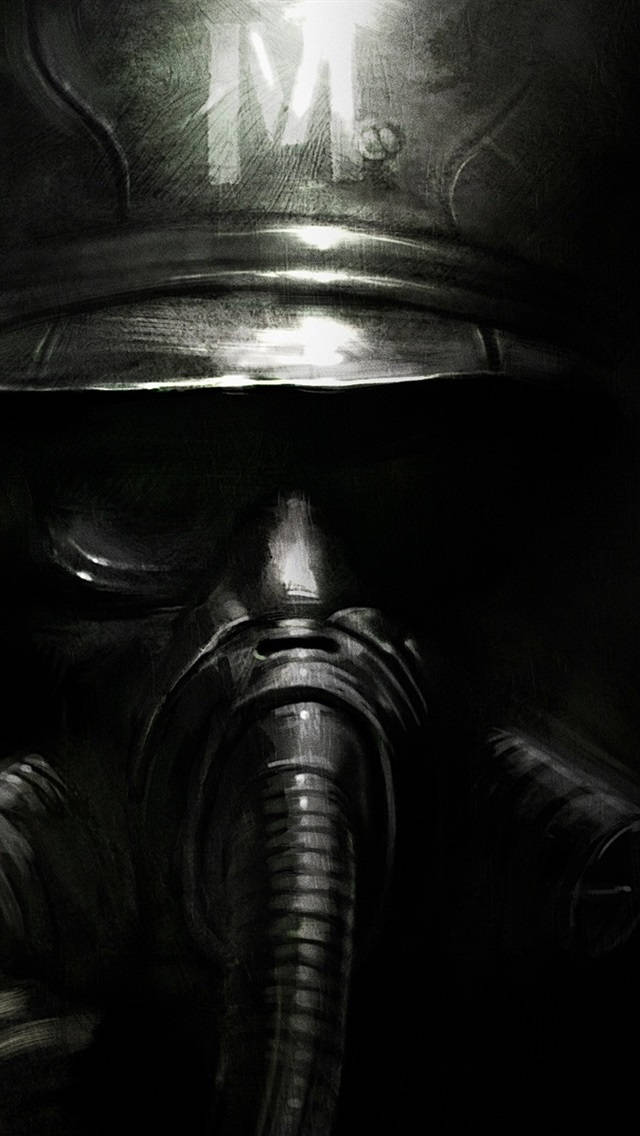 A Painting Of A Gas Mask With A Black Background Background