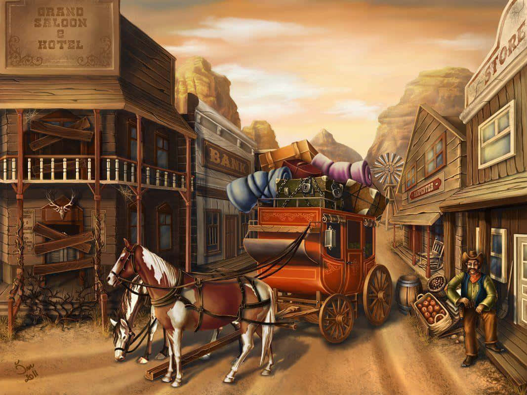 A Painting Of A Horse Drawn Carriage Background