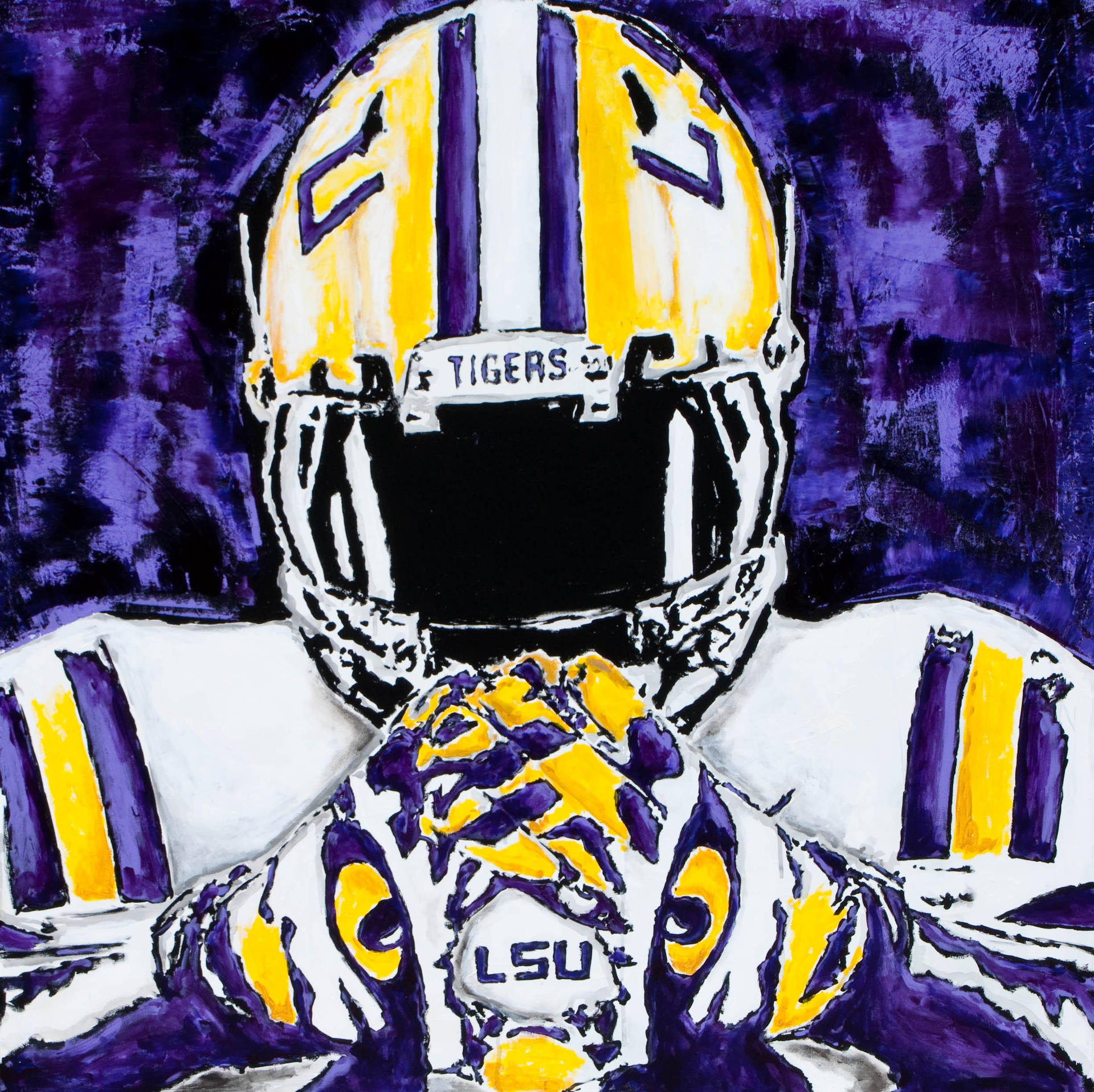 A Painting Of A Lsu Football Player Background
