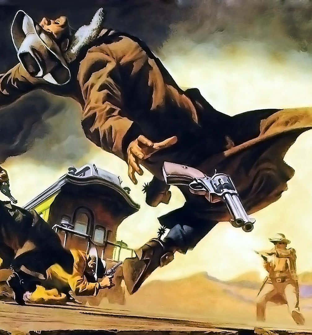 A Painting Of A Man In A Cowboy Outfit Background