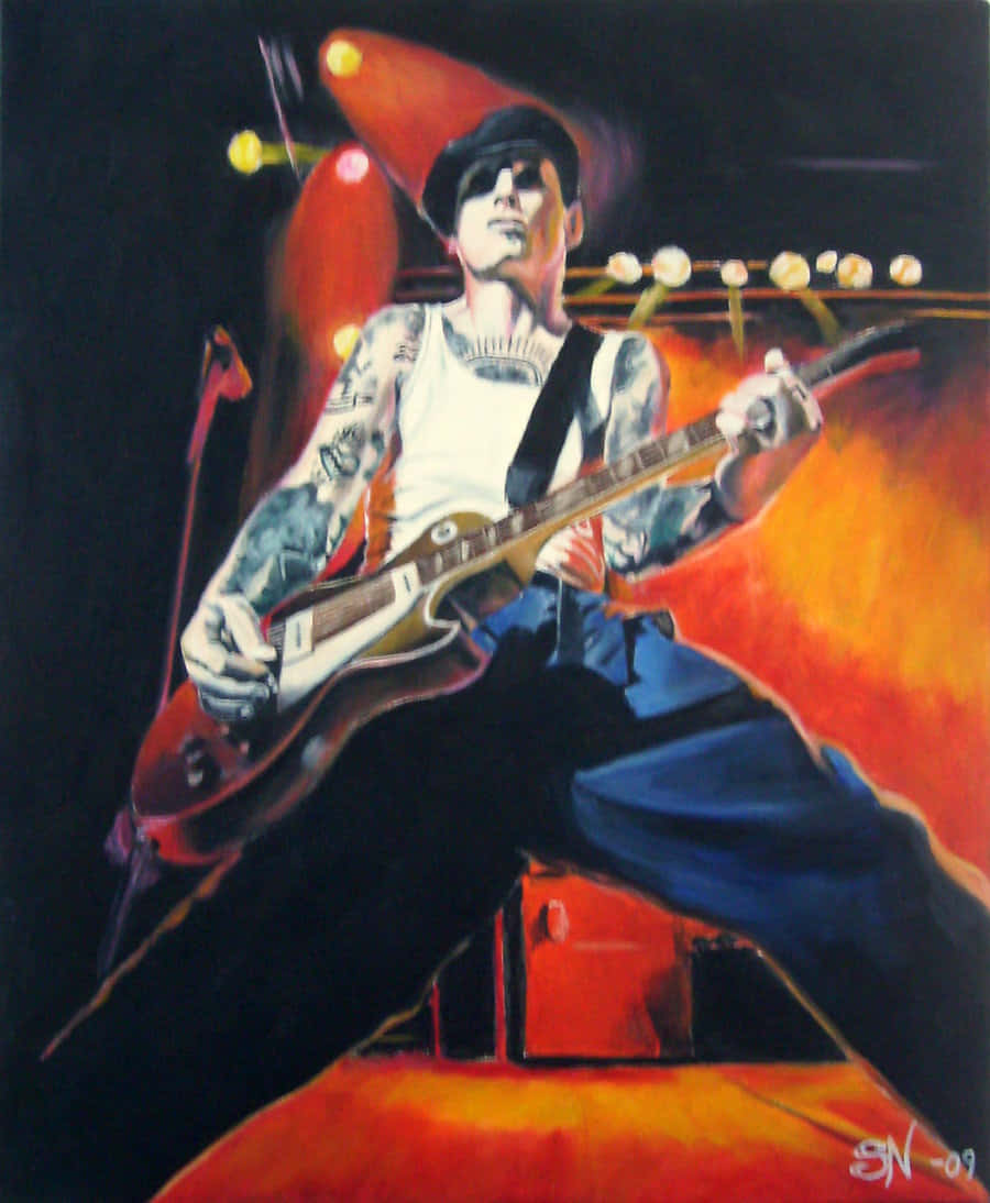A Painting Of A Man Playing A Guitar Background
