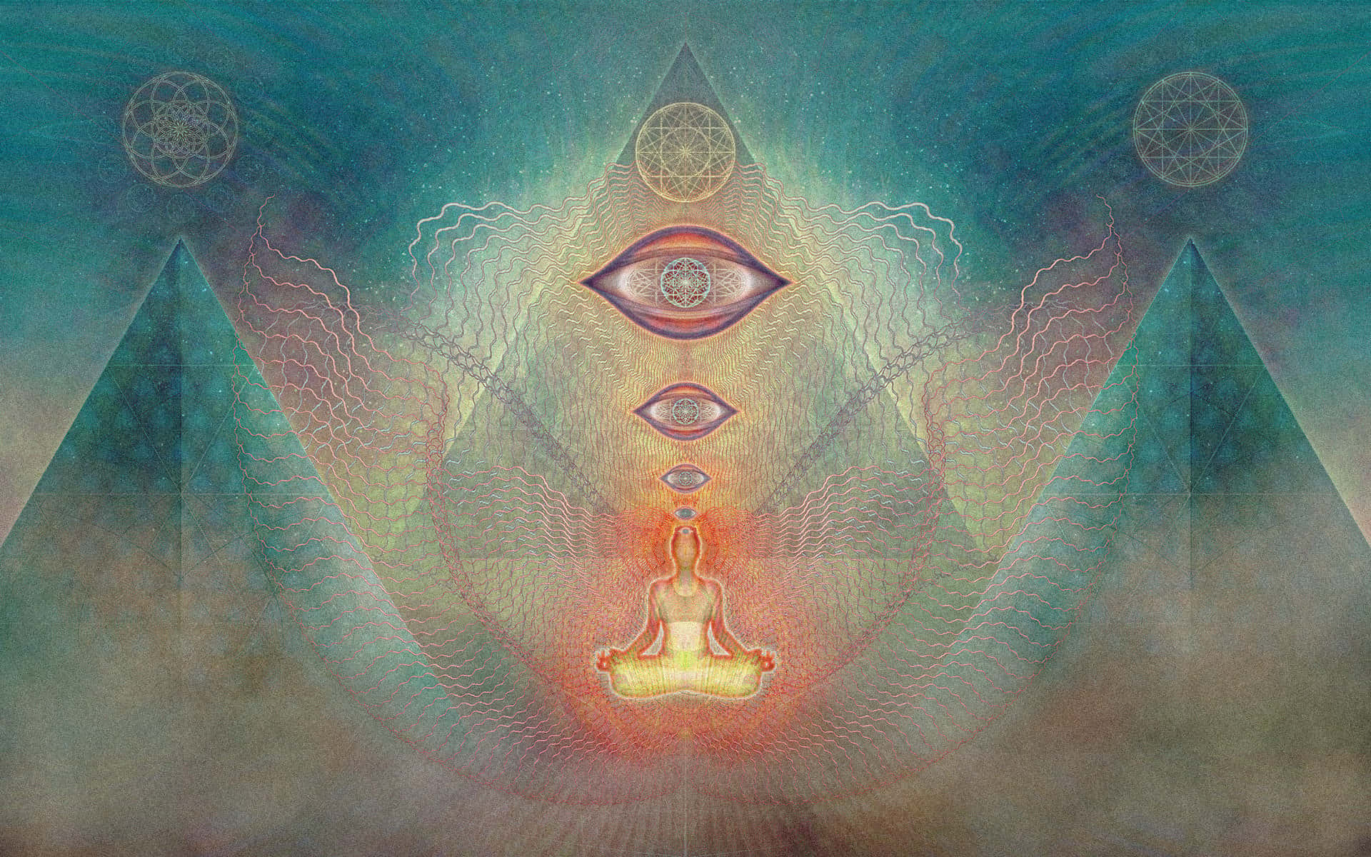 A Painting Of A Man Sitting In A Meditation Pose Background