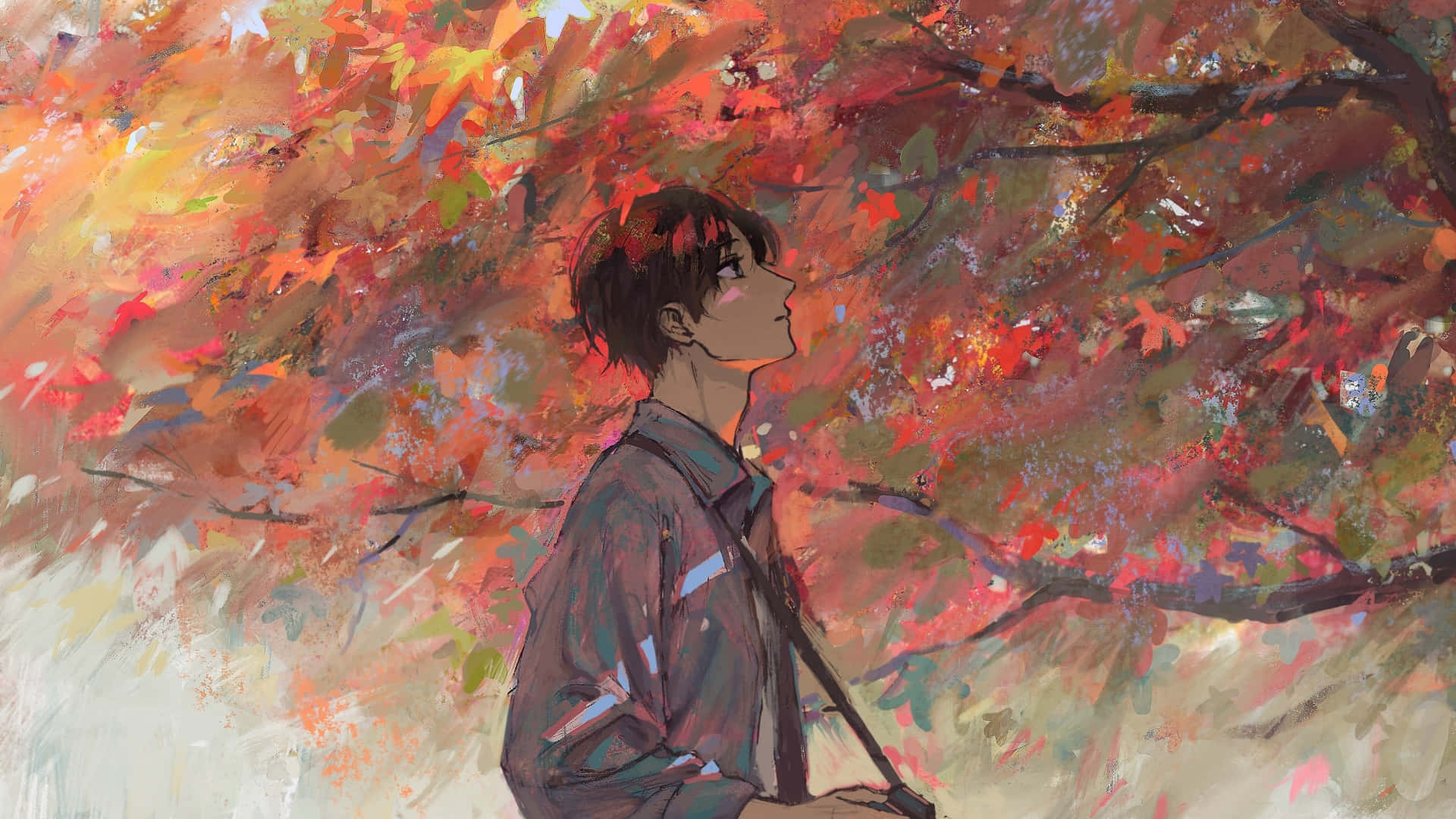A Painting Of A Man Standing Under A Tree Background