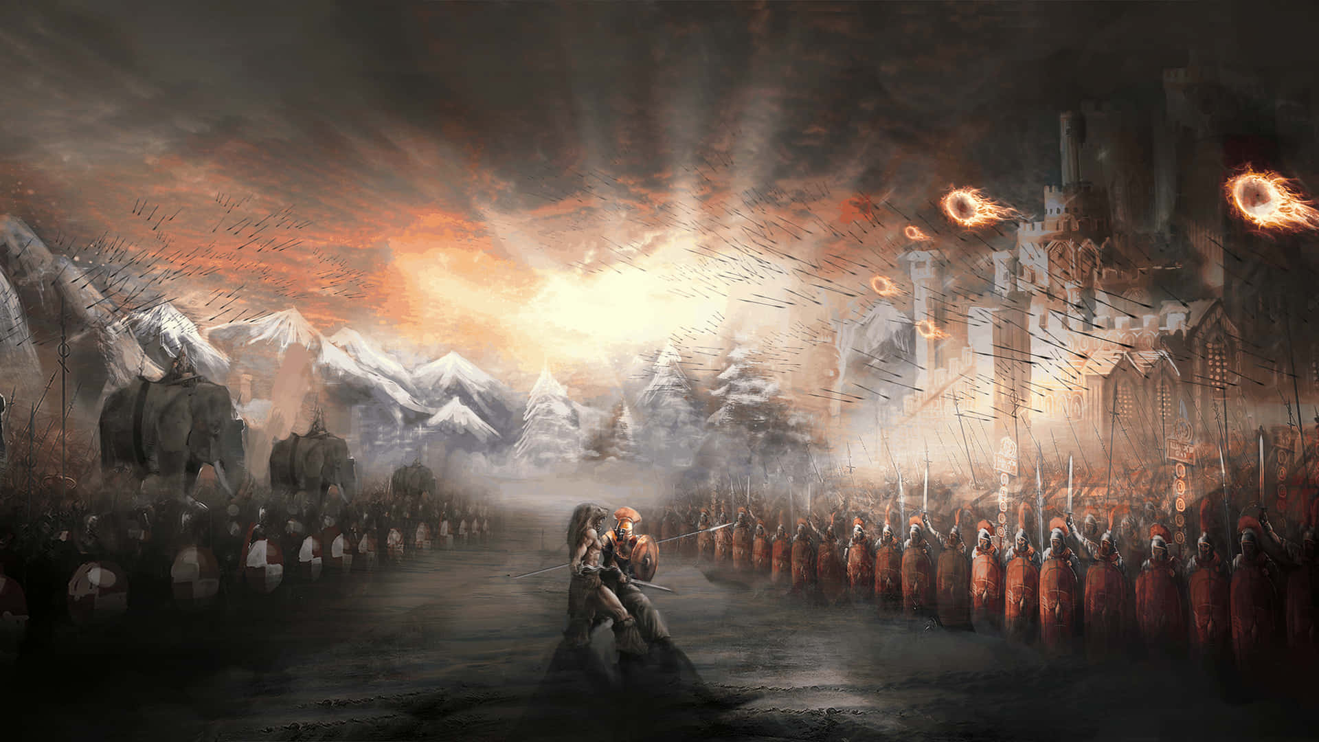 A Painting Of A Man Walking Through A Crowd Of People Background