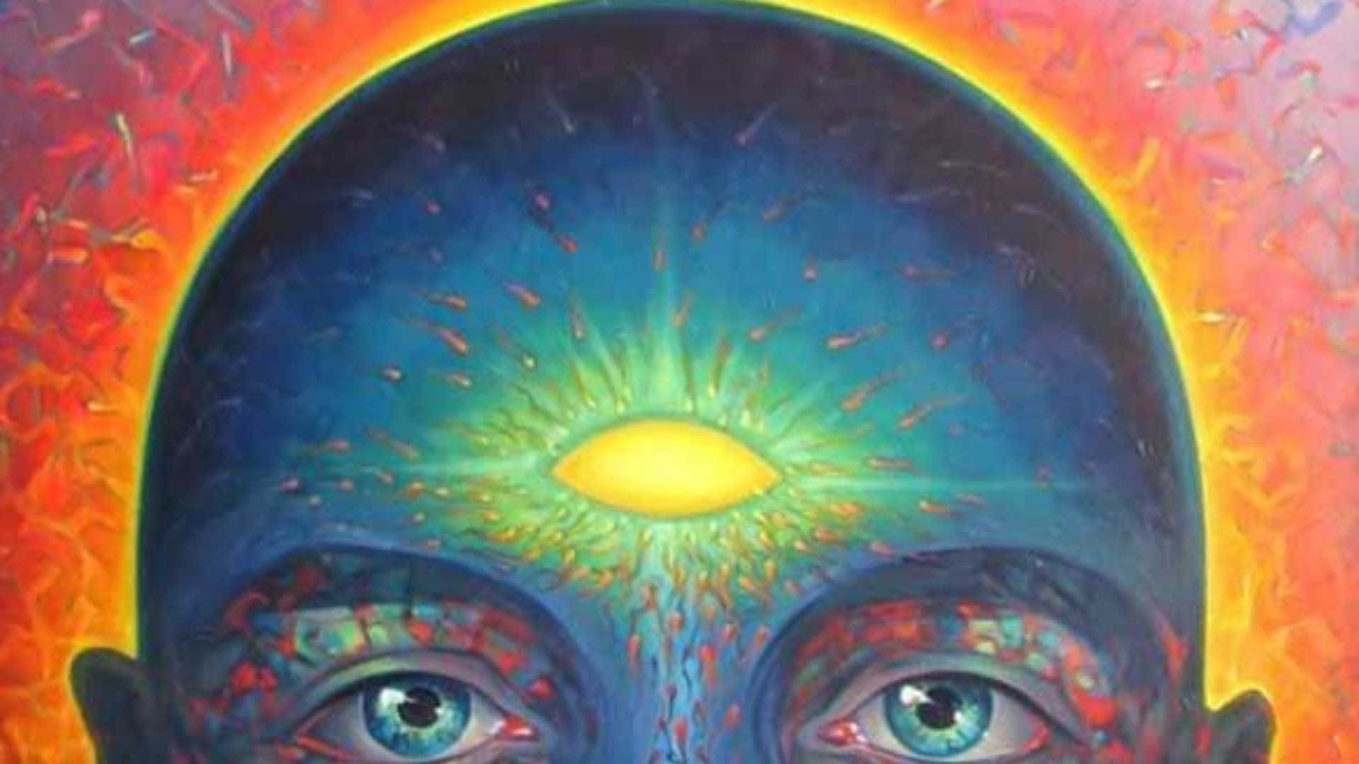 A Painting Of A Man With A Bright Light In His Head Background