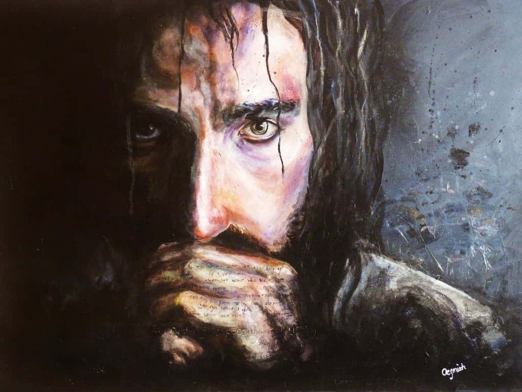 A Painting Of A Man With Long Hair And A Beard Background
