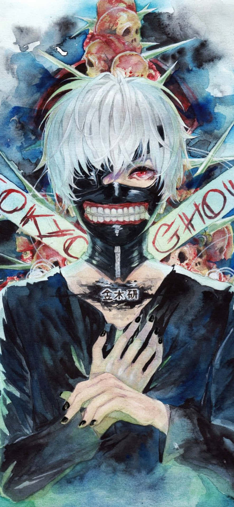 A Painting Of A Man With White Hair And A Mask Background