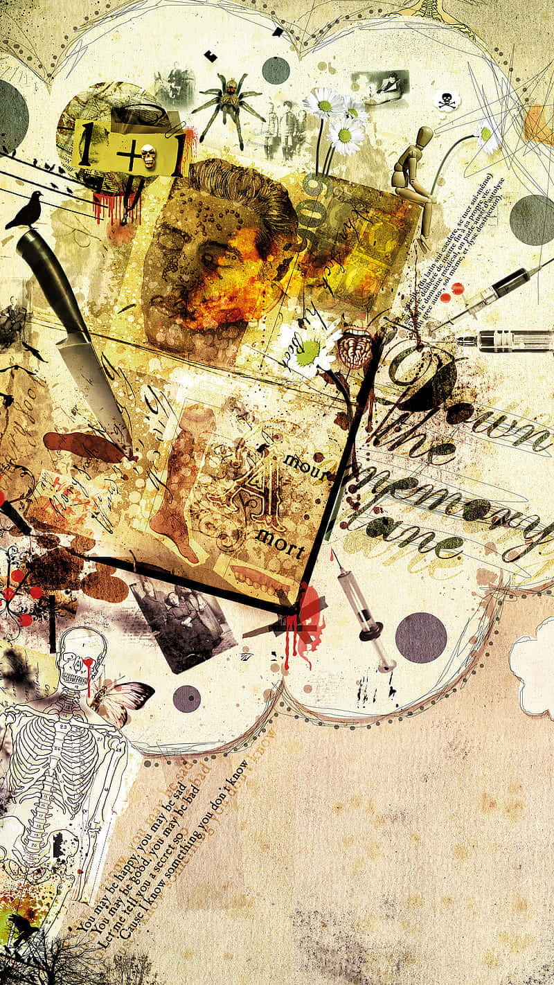 A Painting Of A Plane Flying Over A City Background