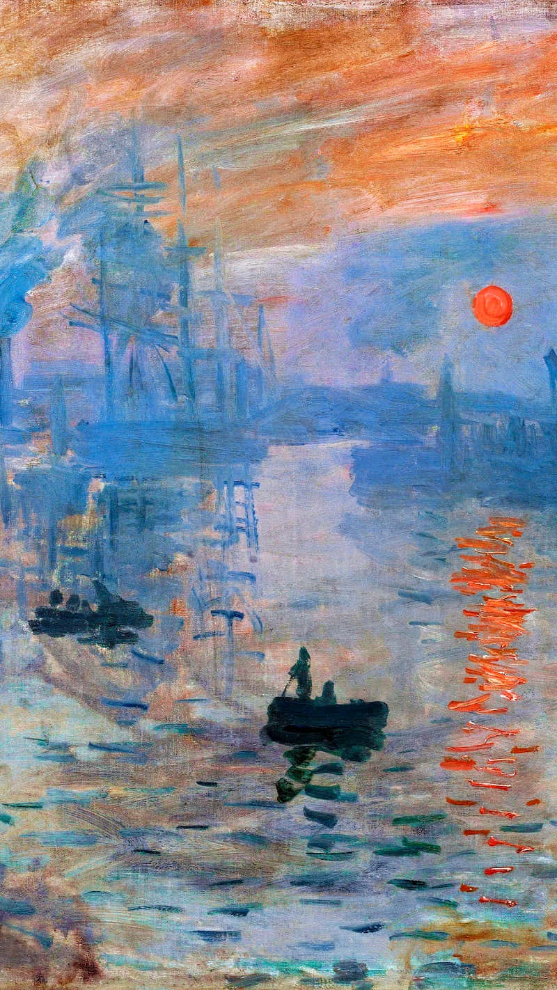 A Painting Of A Sunset Over The Water Background