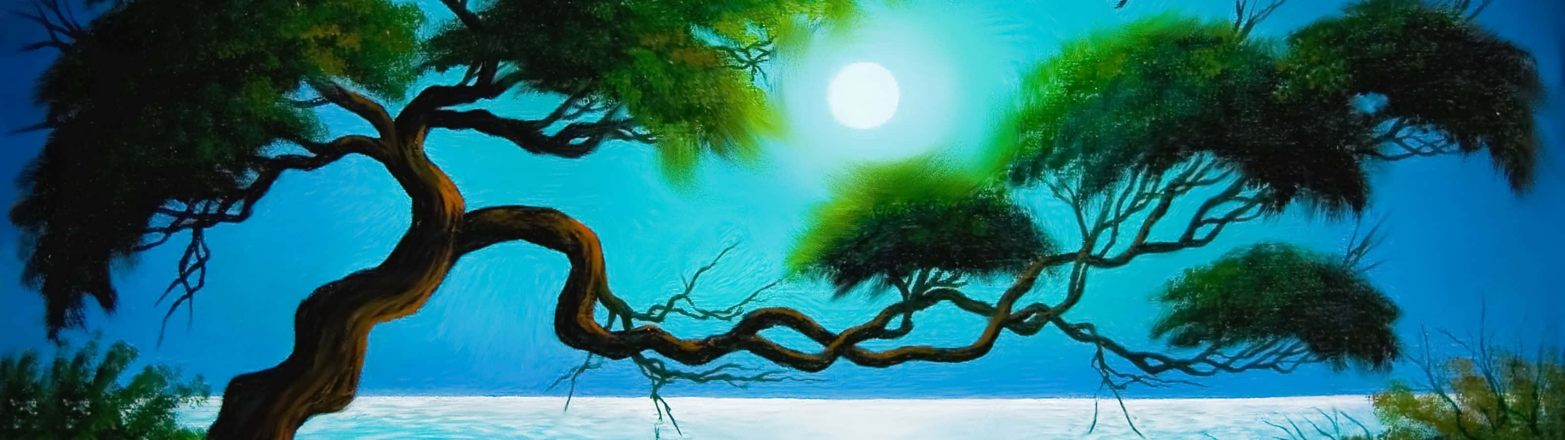 A Painting Of A Tree In The Water Background
