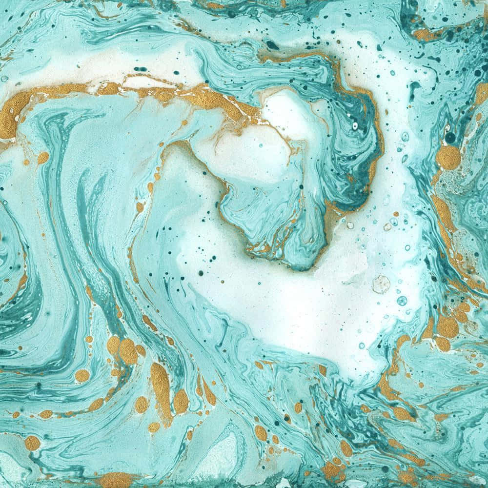 A Painting Of A Turquoise And Gold Marble