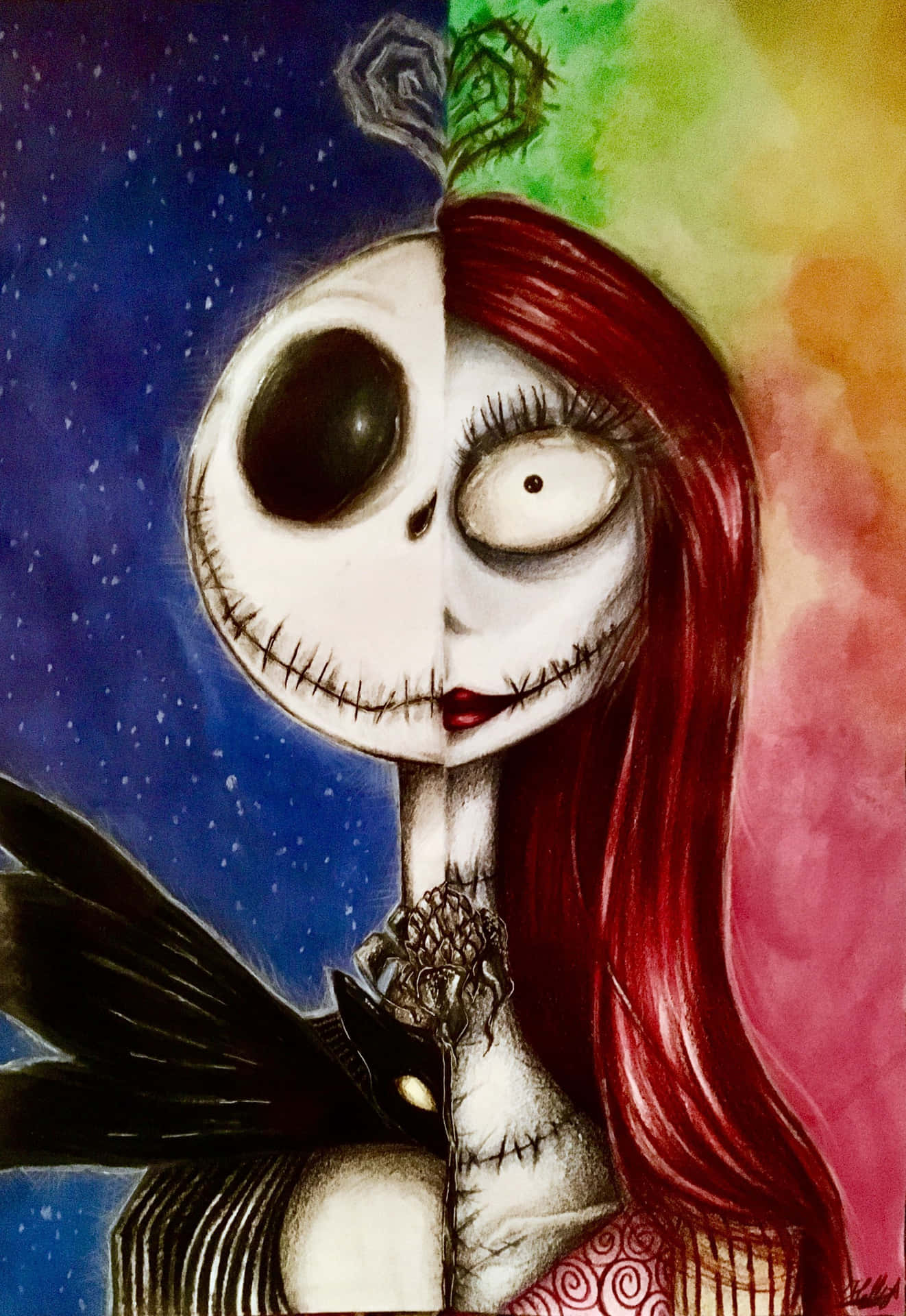 A Painting Of A Woman And A Skeleton