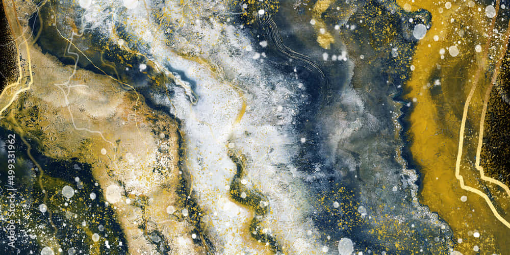 A Painting Of A Yellow And Gold Marble Background