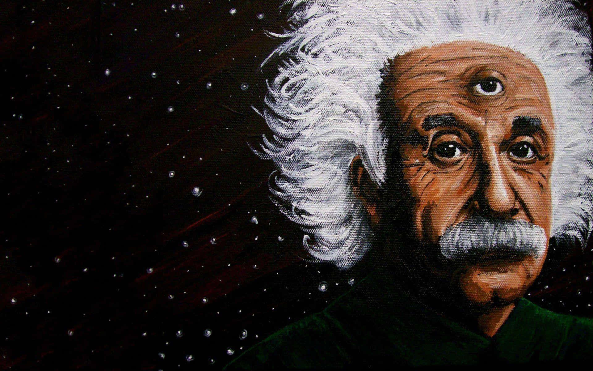 A Painting Of Albert Einstein With A White Beard Background