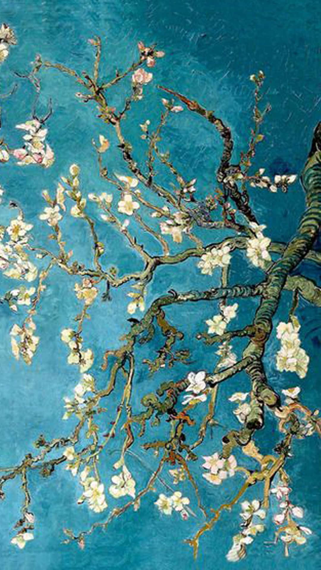 A Painting Of An Almond Tree With Blossoms Background