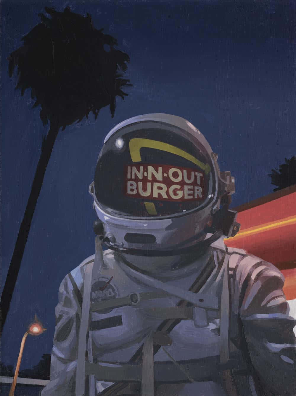 A Painting Of An Astronaut In A Space Suit Background