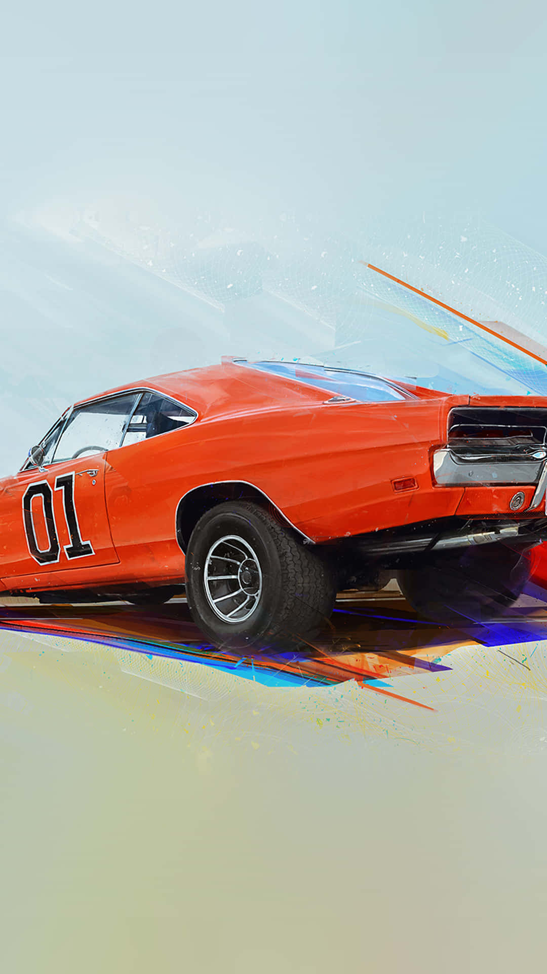 A Painting Of An Orange Muscle Car