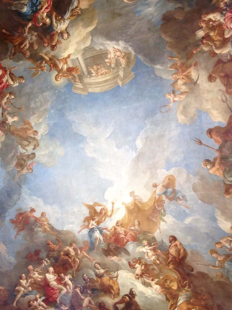 A Painting Of Angels And Angels In The Ceiling Background