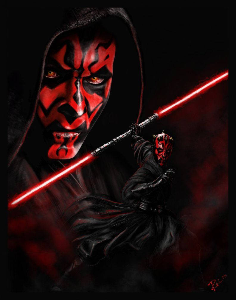 “a Painting Of Darth Maul Wielding His Iconic Saberstaff”
