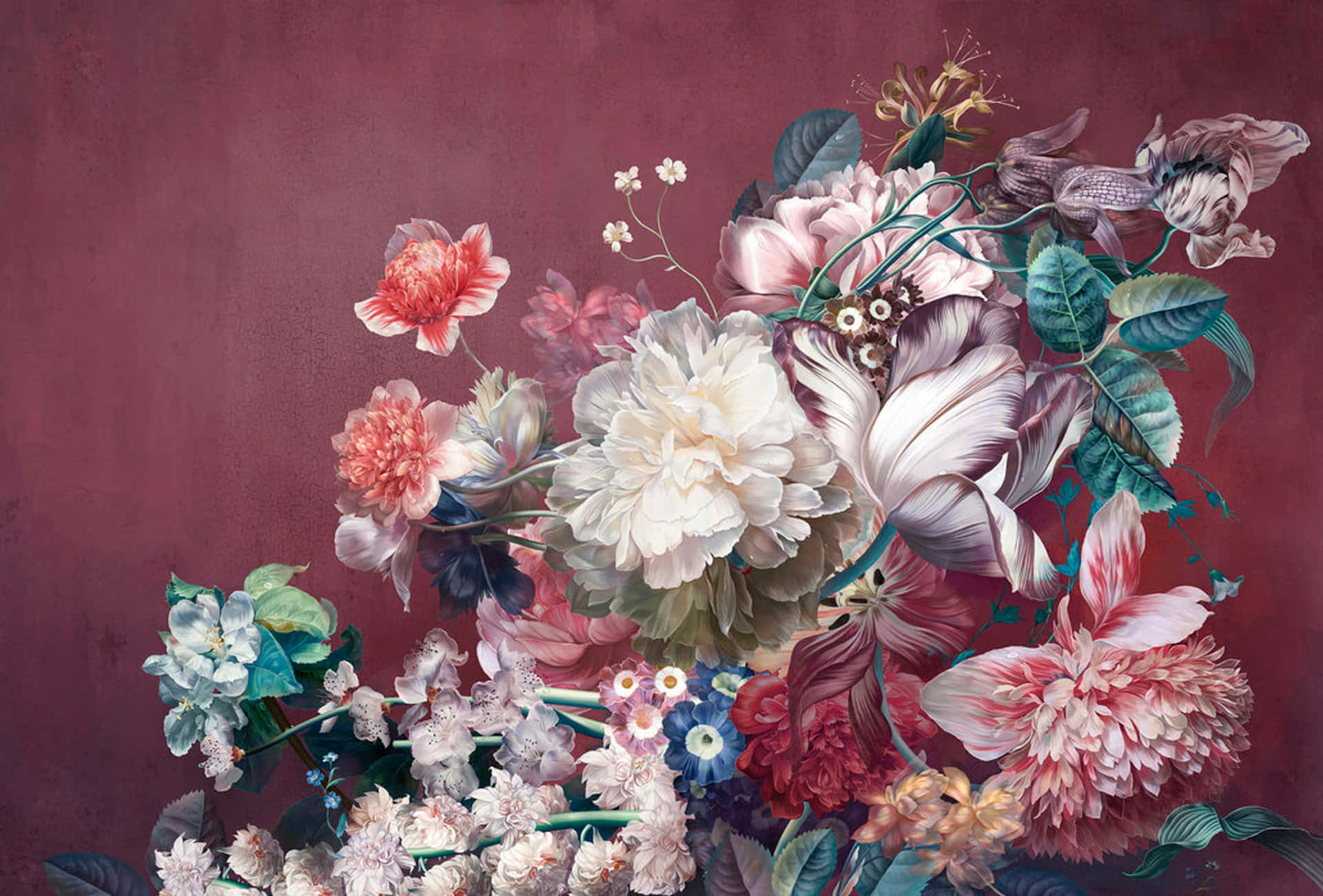 A Painting Of Flowers In A Vase Background