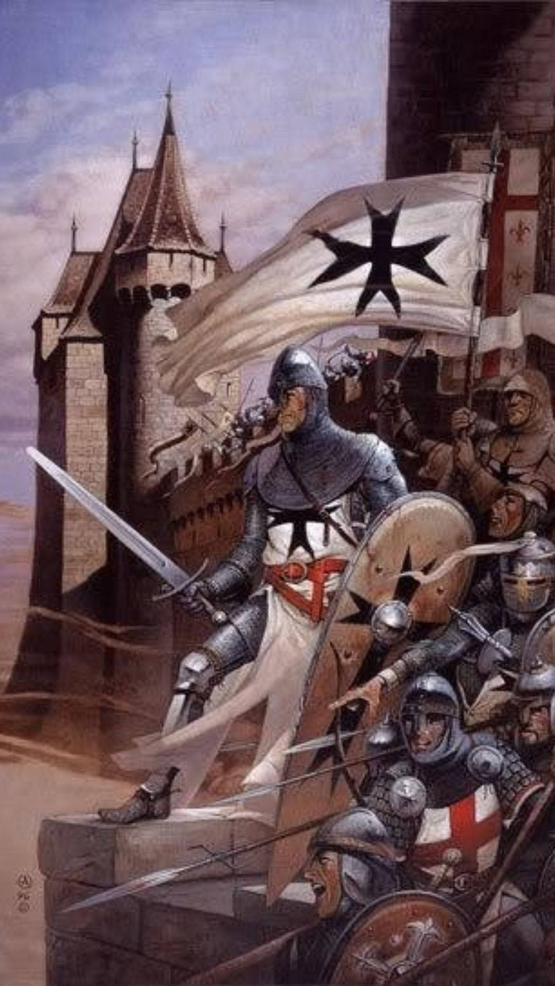 A Painting Of Knights And Soldiers In Armor Background