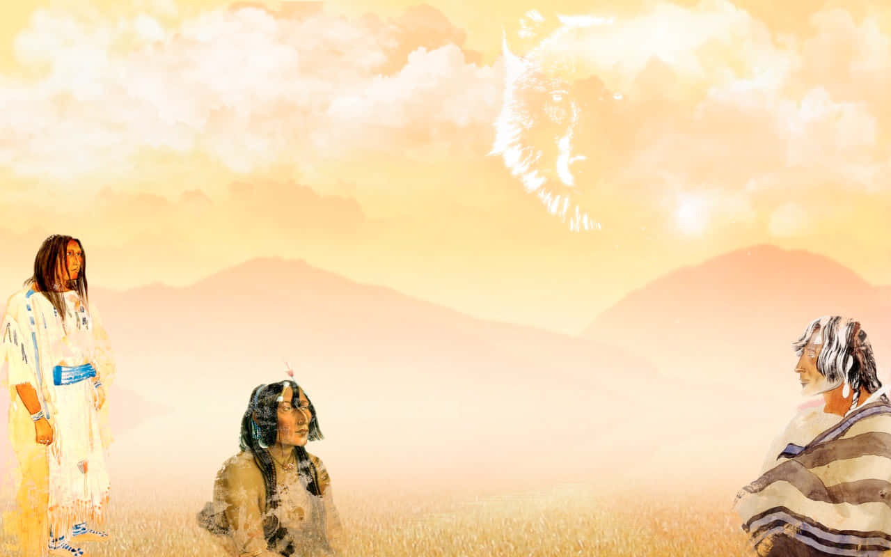 A Painting Of Native Americans Background