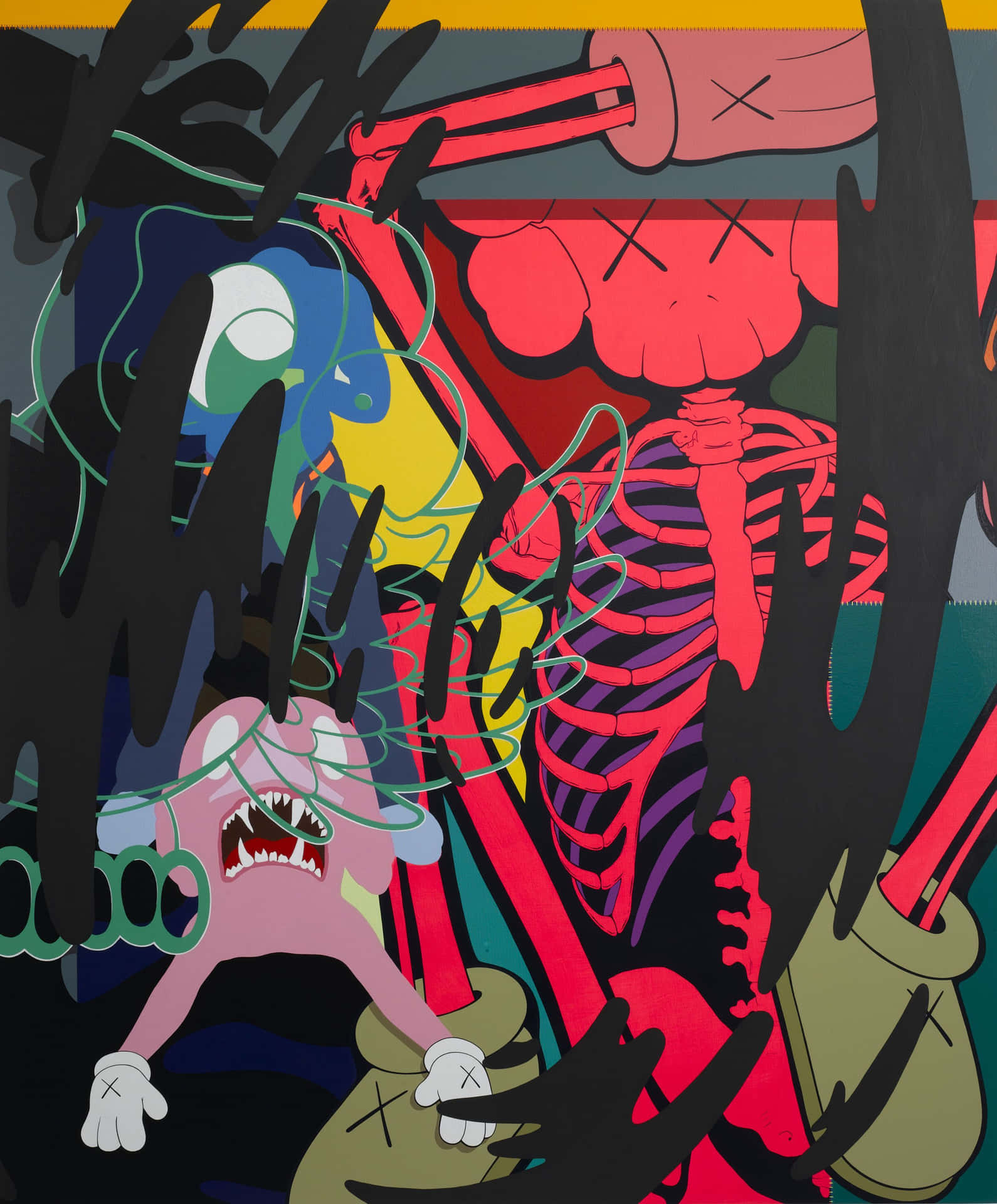 A Painting With Skeletons And Other Cartoon Characters Background