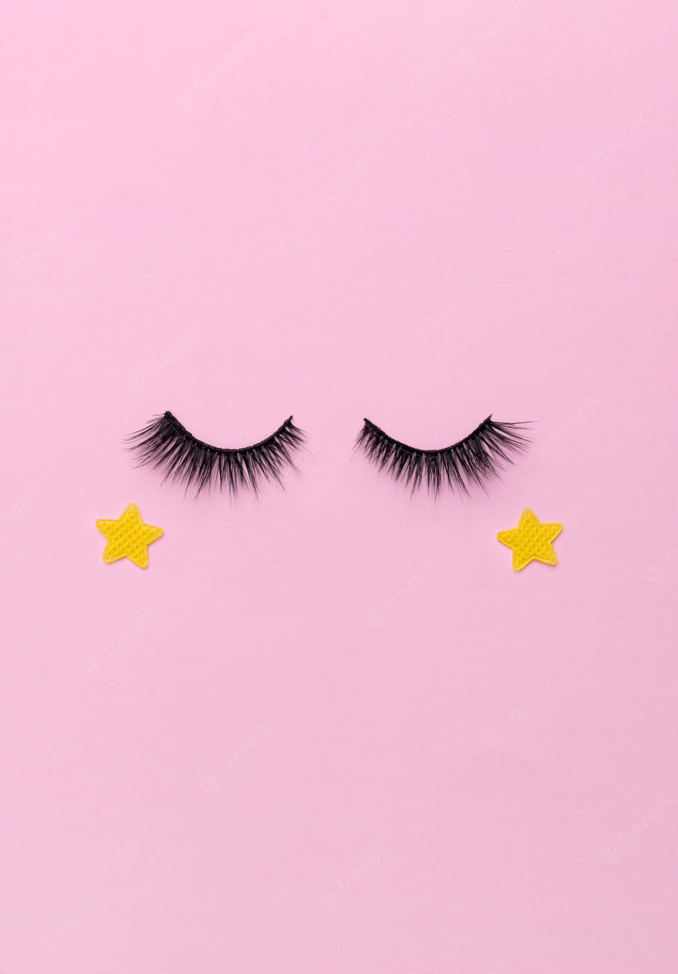 A Pair Of False Eyelashes With Stars On A Pink Background Background