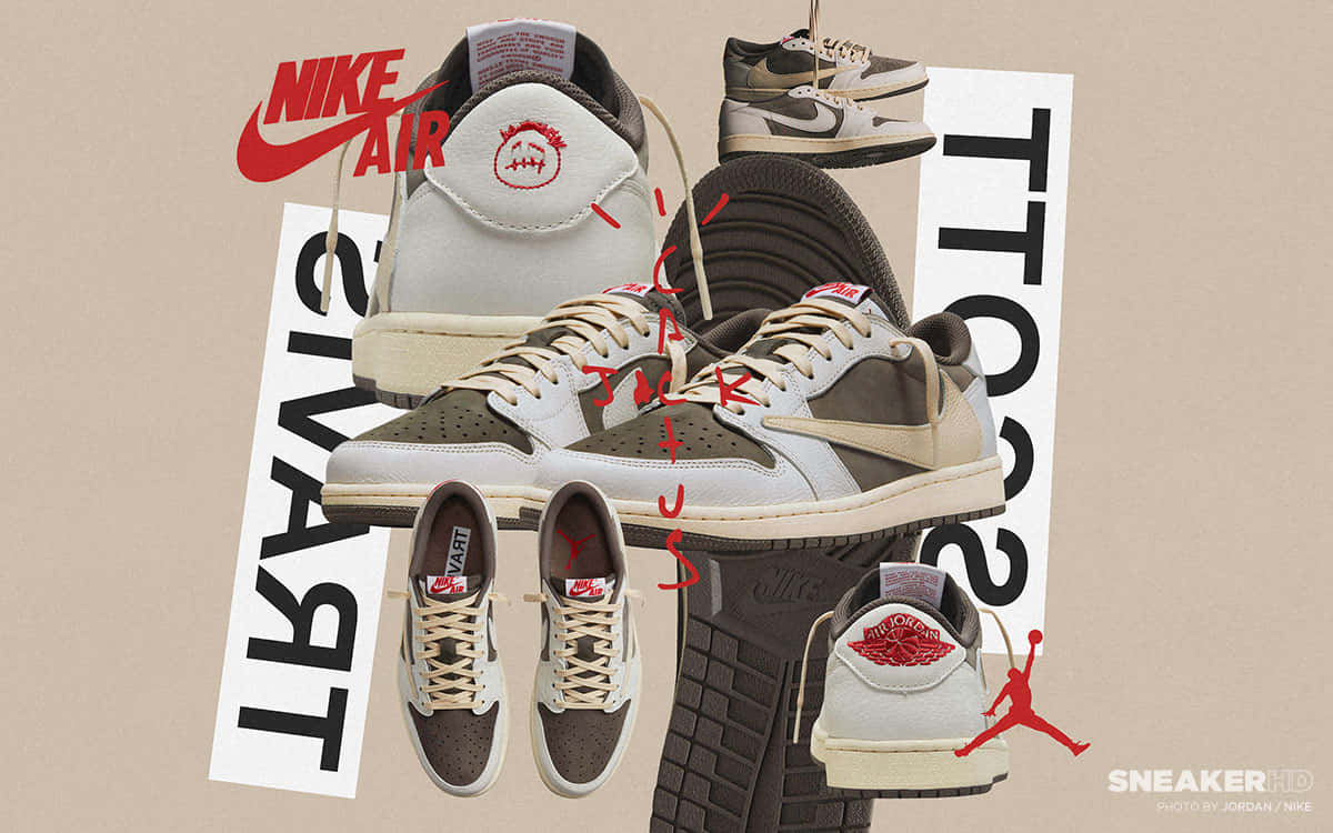 A Pair Of Sneakers With A Tan Background Background