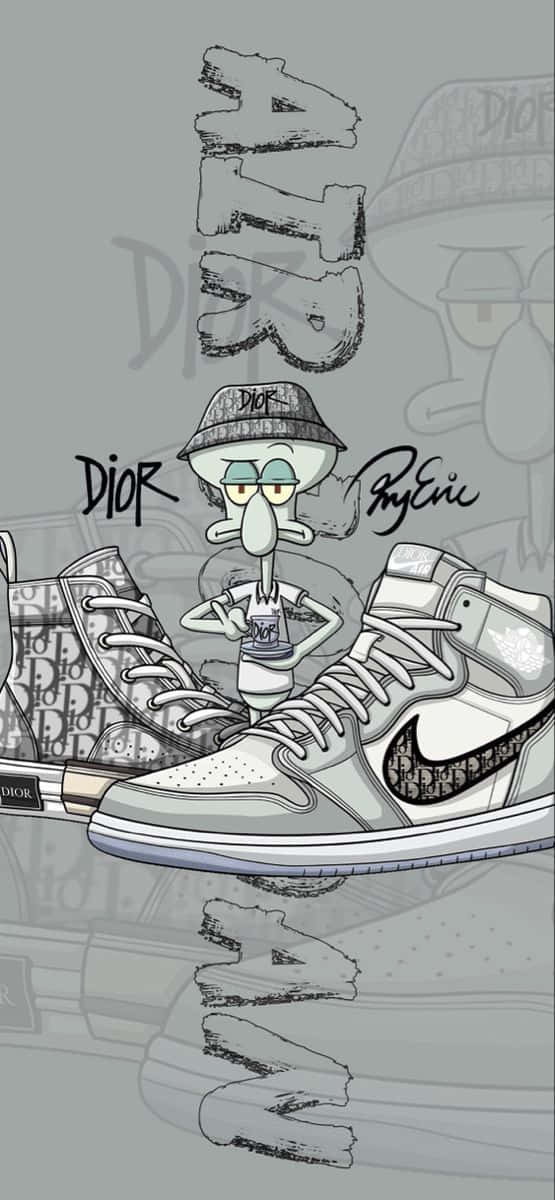 A Pair Of Sneakers With Cartoon Characters On Them Background