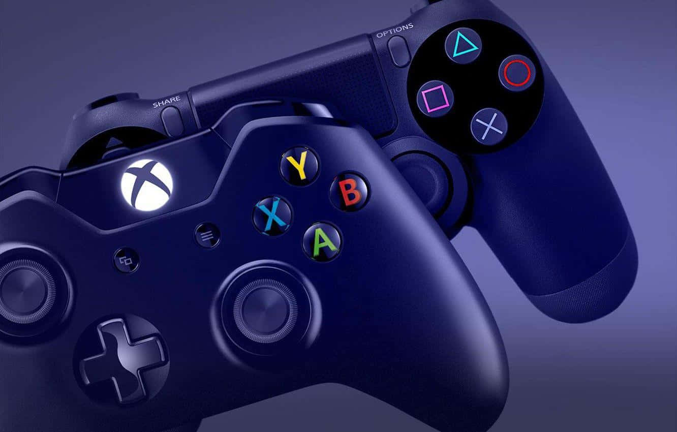 A Pair Of Xbox Controllers On A Purple Background Background
