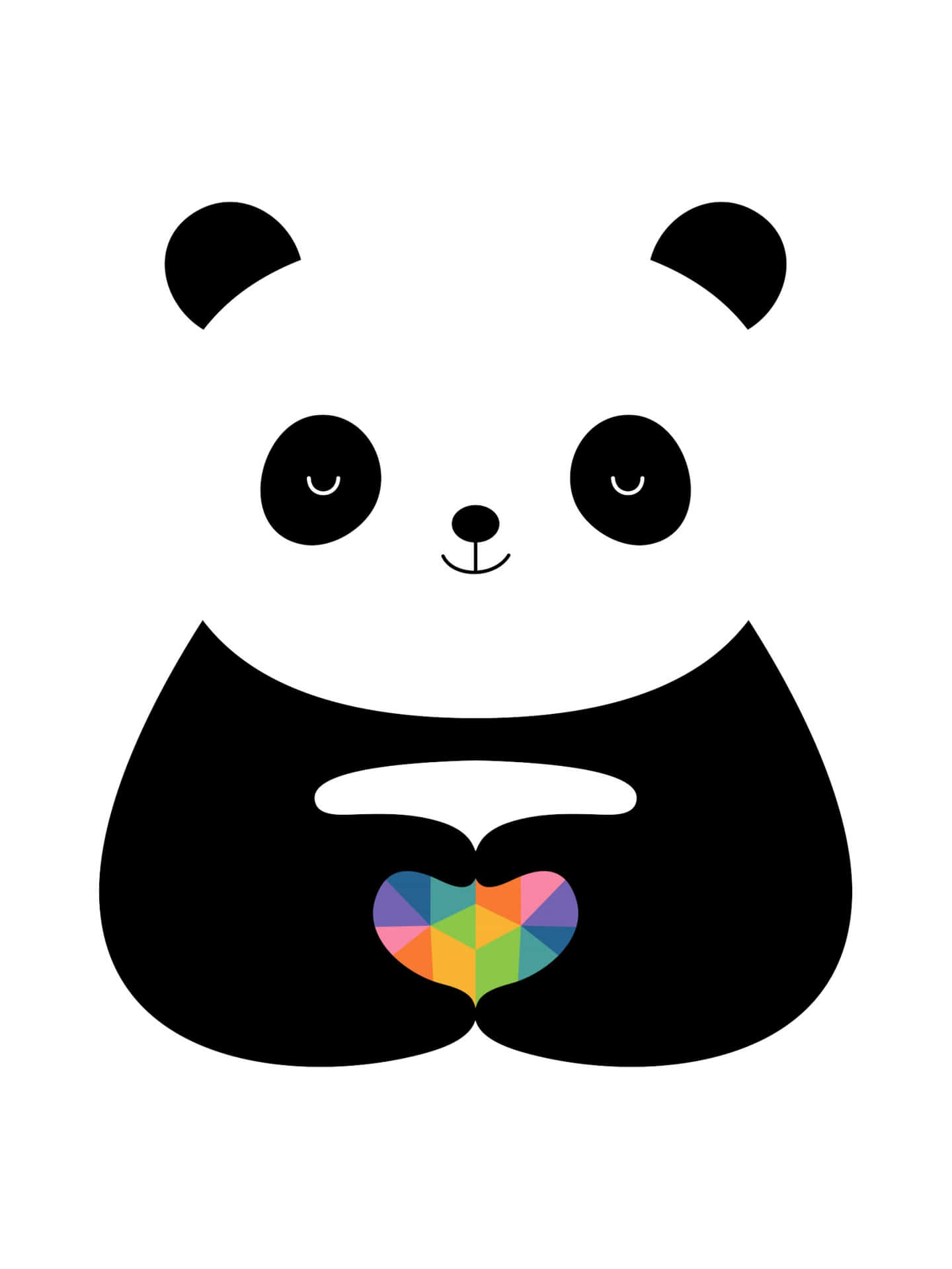 A Panda Bear Holding A Rainbow Heart Background
