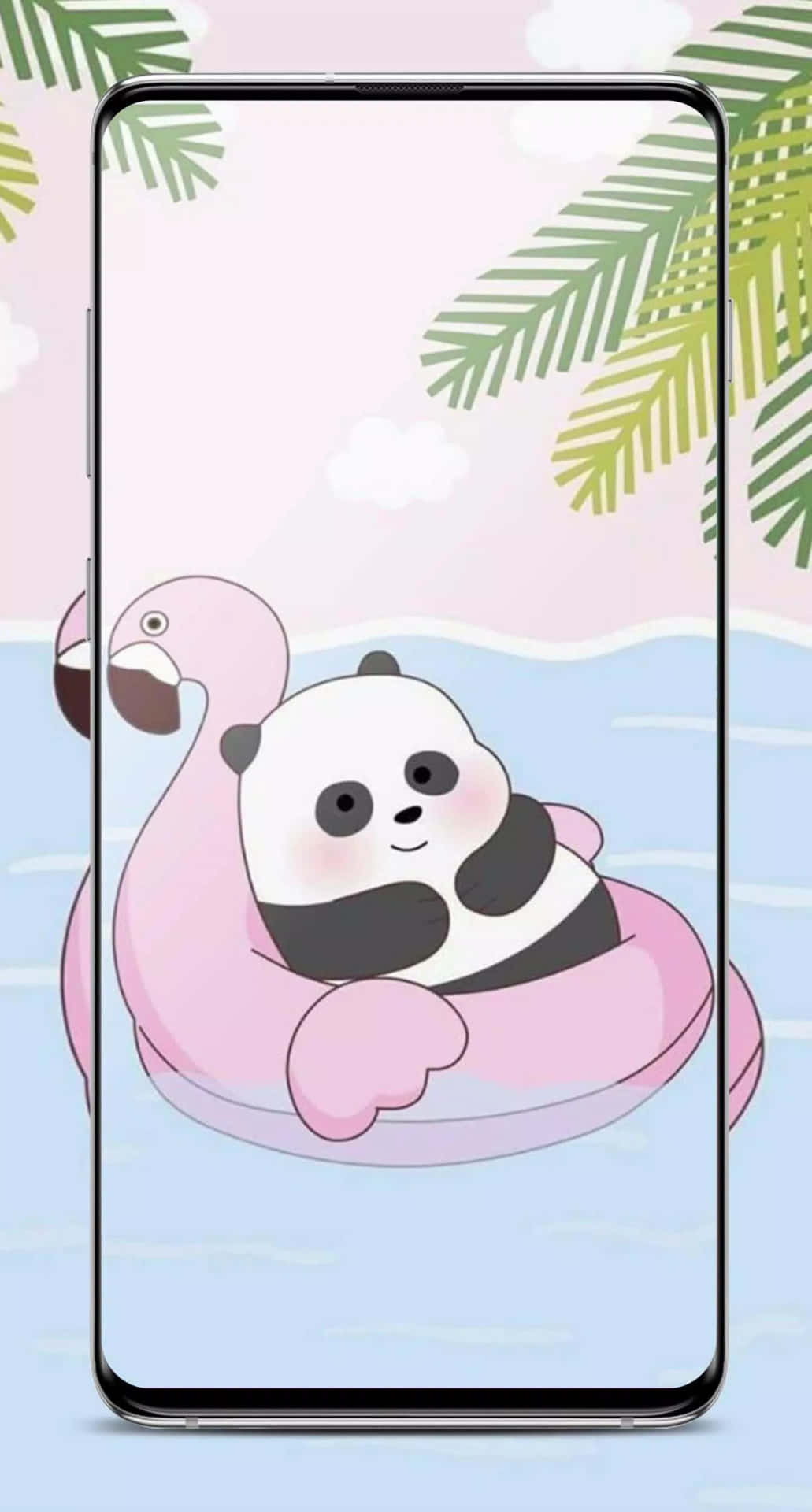 A Panda Bear On A Pink Flamingo Float Background