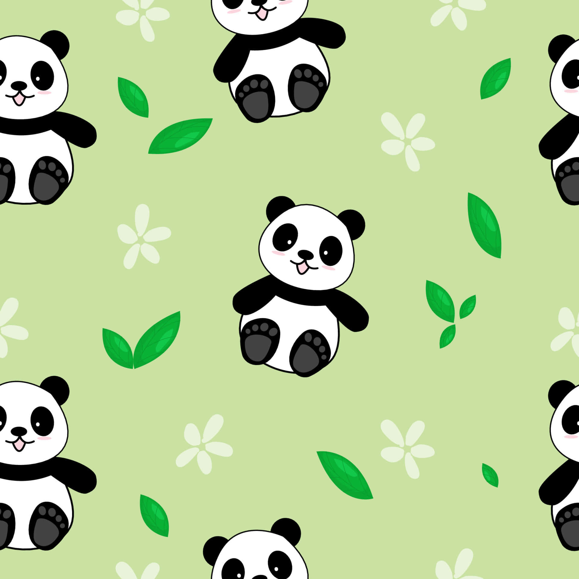 A Panda Bear Pattern With Leaves And Leaves Background