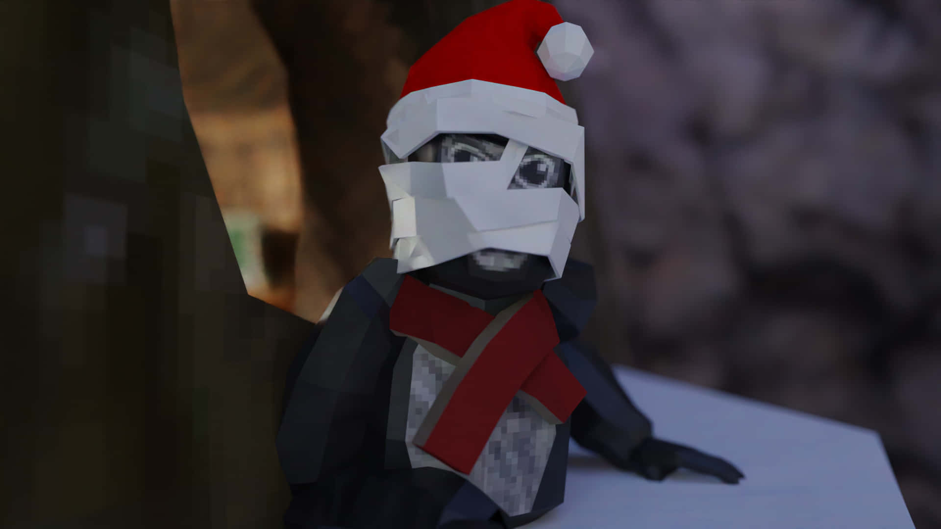 A Papercraft Santa Hat Wearing A Hat Background